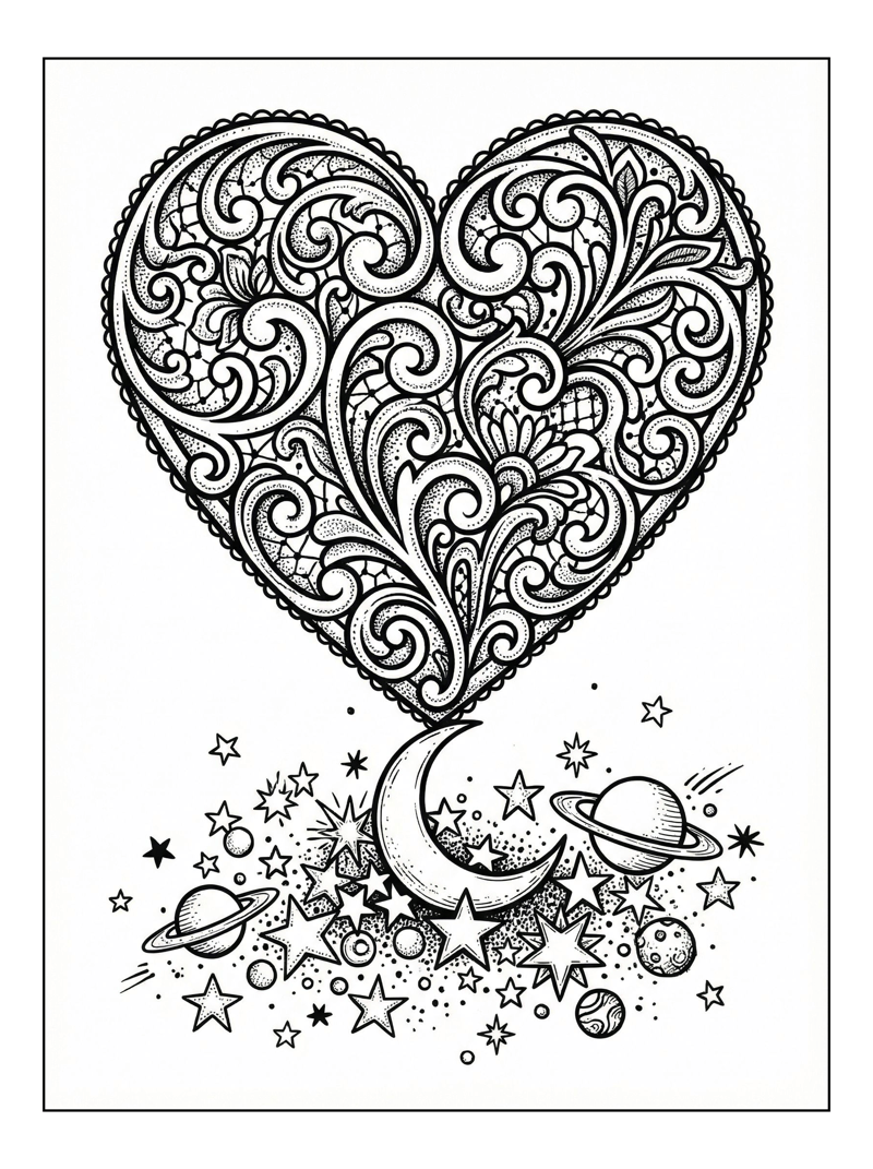 Lace Heart Moon And Stars