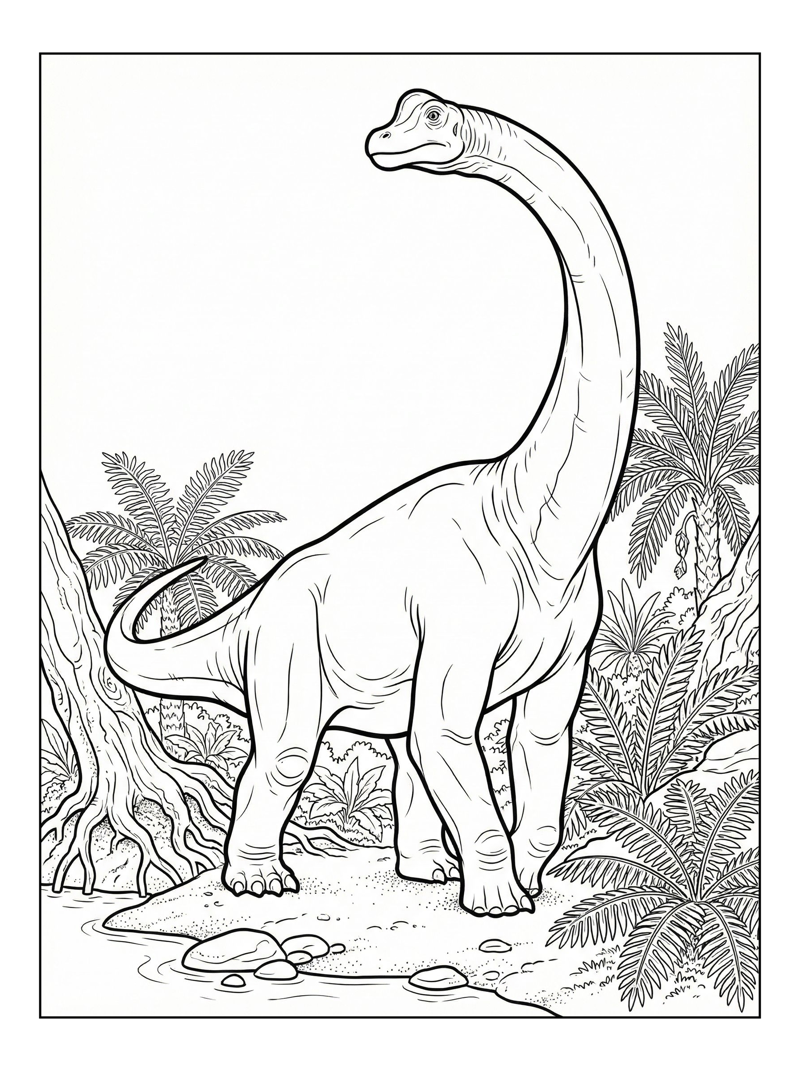 Brachiosaurus Reaching By River Bank