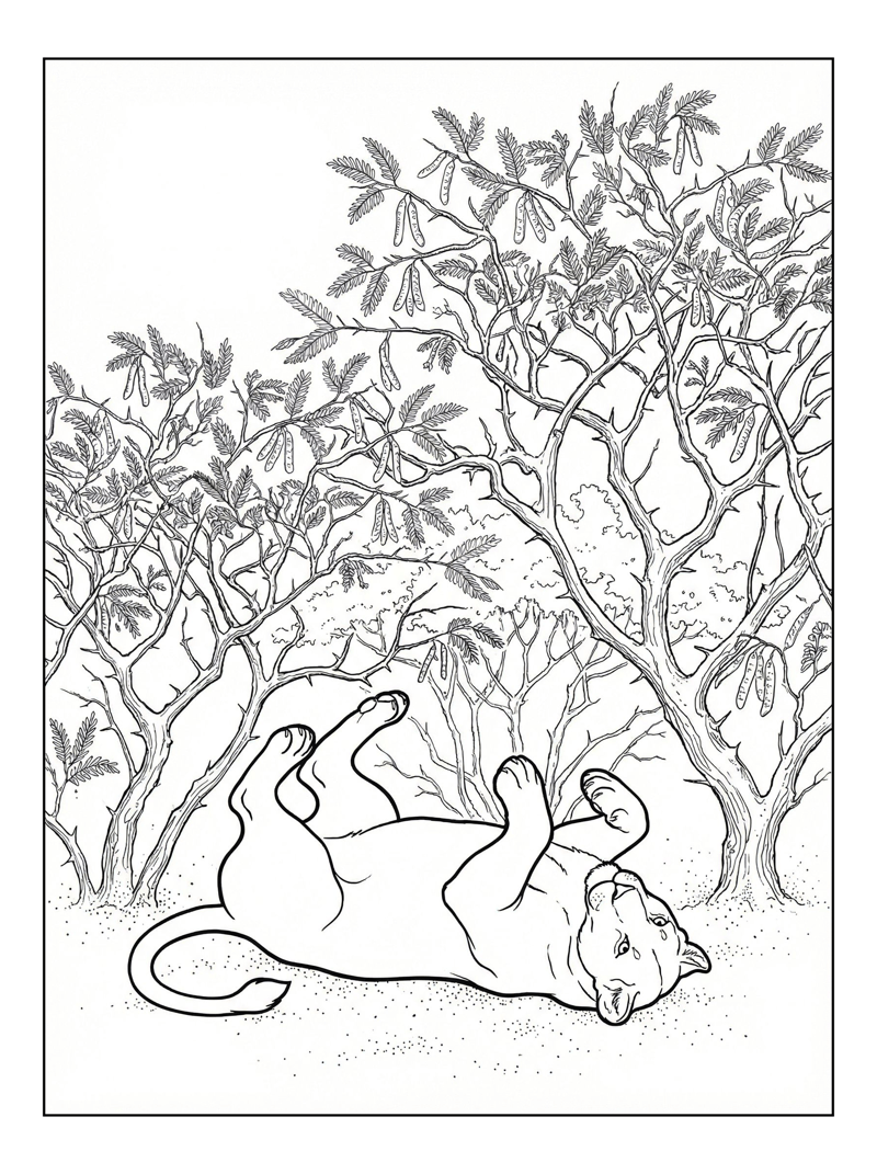 Lioness Playing Among Acacia Trees