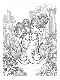 Twin Mermaids Waving Underwater Palace