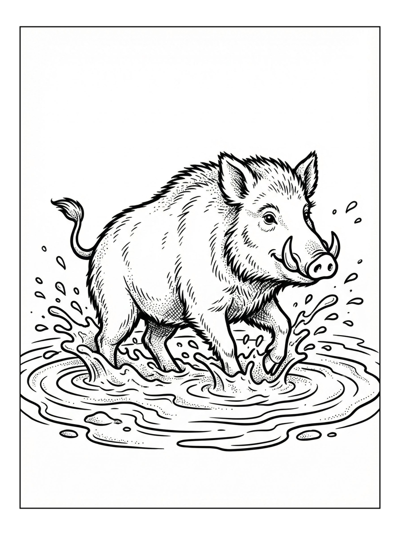 Friendly Wild Boar Splashing In Mud