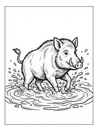 Wild Boar Splashing In Mud Puddle