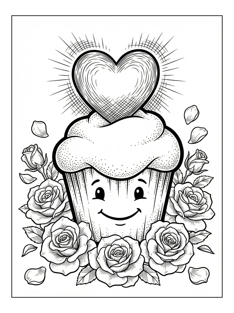 Cupcake With Heart And Roses
