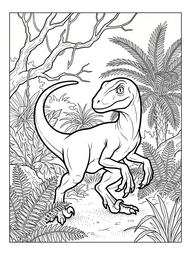 Velociraptor Prowling Prehistoric Jungle