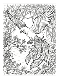Phoenix Flying Through Enchanted Forest