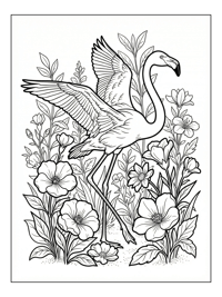 Flamingo Gliding In Flower Garden
