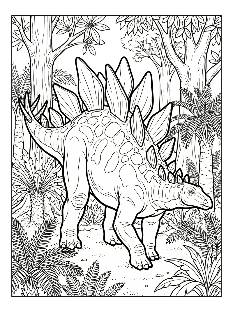 Stegosaurus Walking In Prehistoric Forest