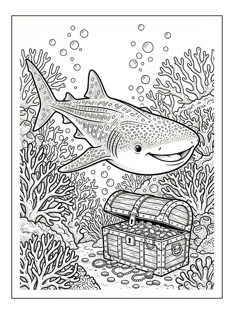 Whale Shark Swims Near Treasure Chest