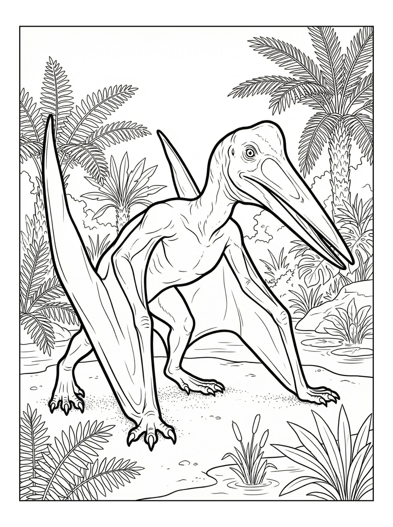 Pterodactyl Walking By Tropical Lagoon