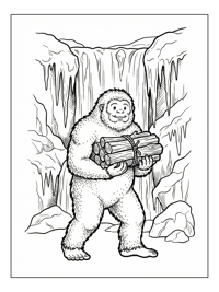 Yeti Carries Logs By Frozen Waterfall