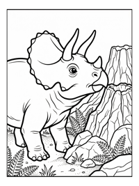 Hatchling Triceratops Explores Volcanic Landscape