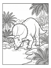 Triceratops Drinking In Jungle Pond