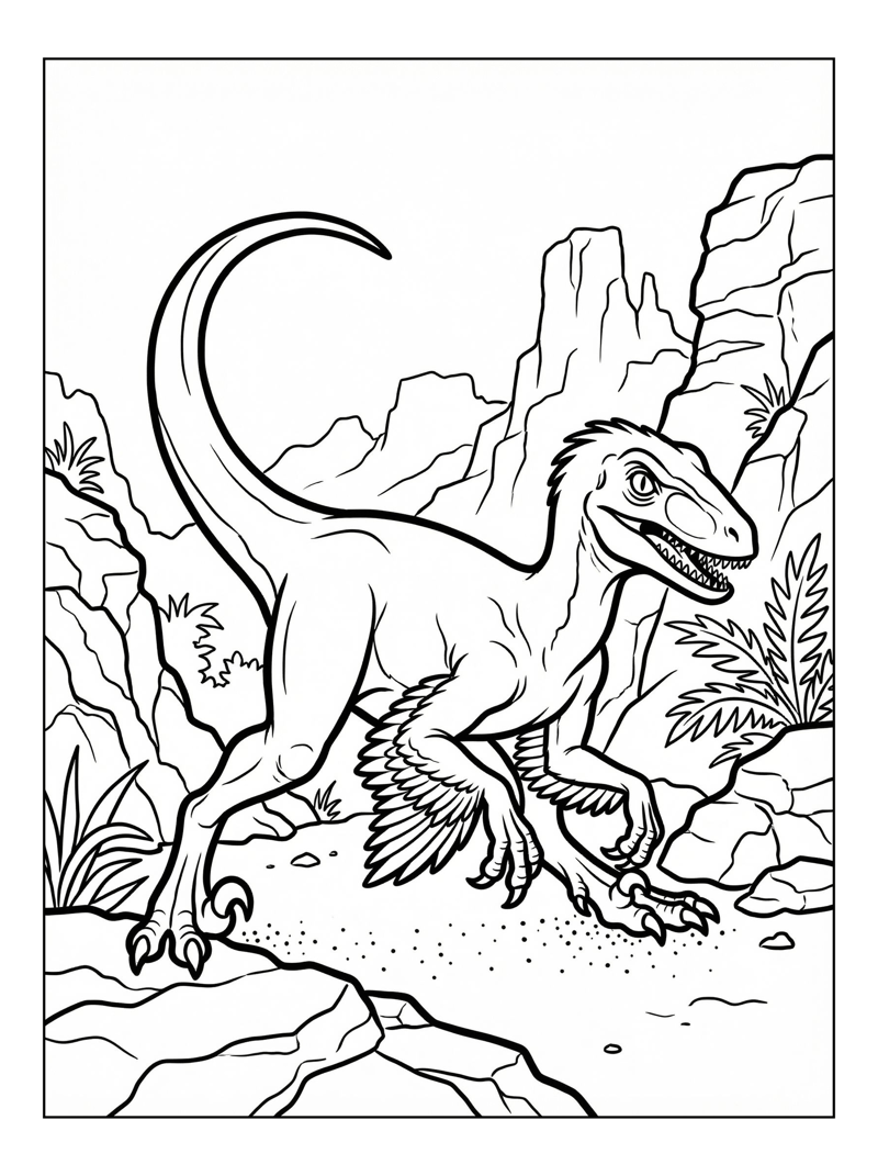 Velociraptor Prowling Rocky Outcrop