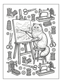 Persian Cat Painting With Sewing Supplies
