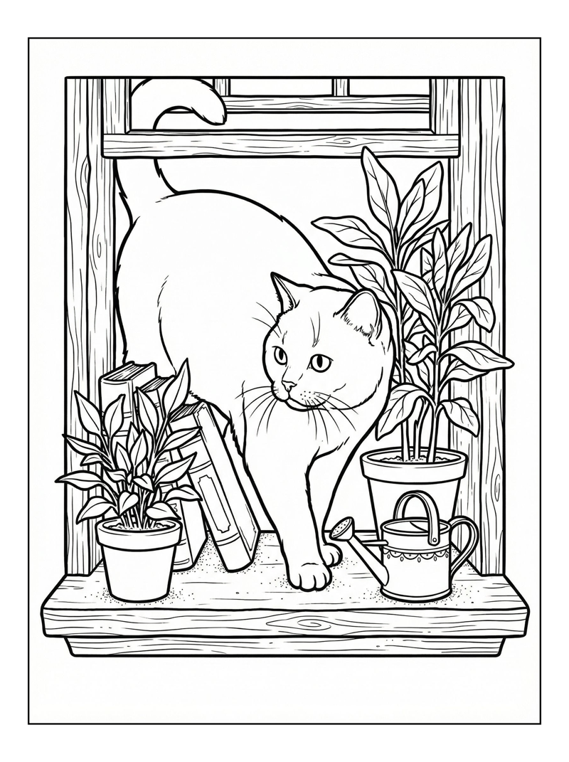 British Shorthair Cat Exploring Window Sill