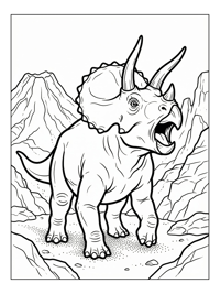 Juvenile Triceratops Roaring Volcanic Landscape