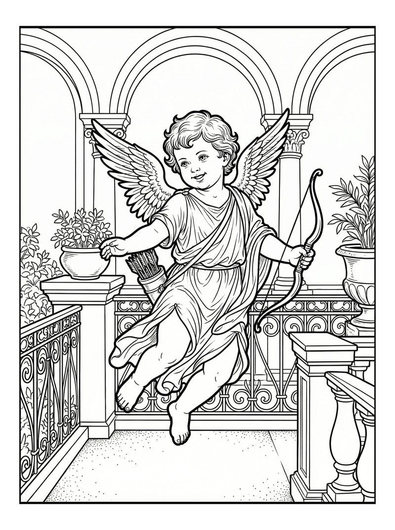 Baby Cupid Floating By Palace Balcony