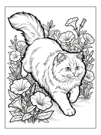 Persian Cat Leaping In Flower Bed