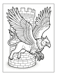 Griffin Flying Over Castle Turret