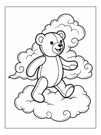 Stitched Teddy Bear Walking On Clouds