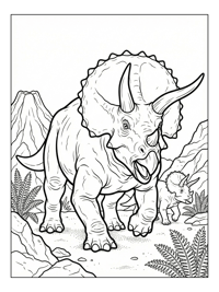 Triceratops Mother Baby Volcanic Landscape
