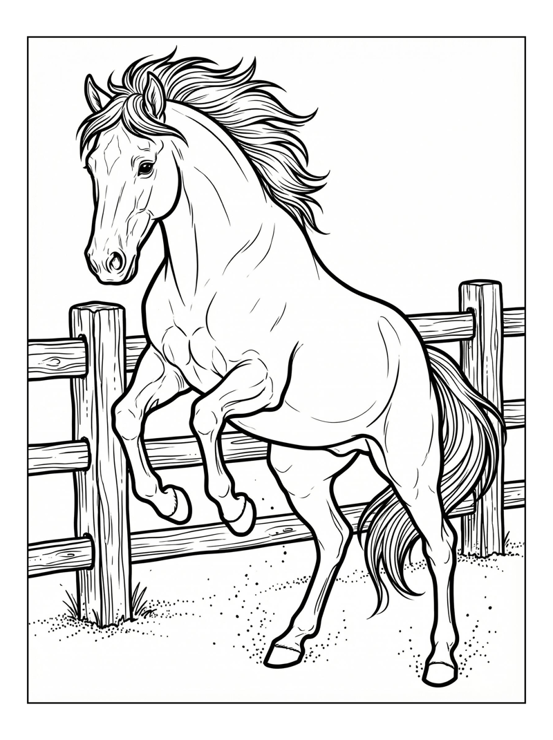 Wild Horse Bucking By Wooden Fence