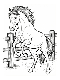 Wild Horse Bucking By Wooden Fence