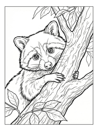 Racoon Peeking From Tree Branch