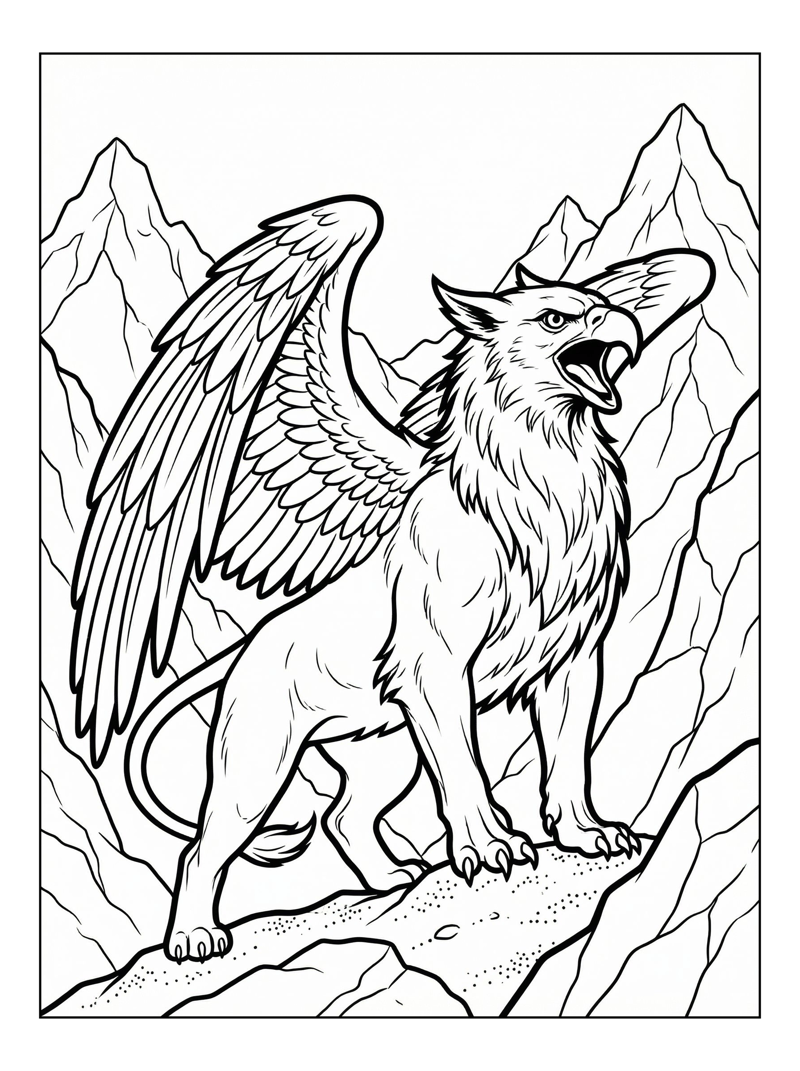 Griffin Roaring In Mountain Peaks