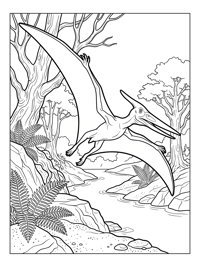 Pterodactyl Soaring Over Riverbank
