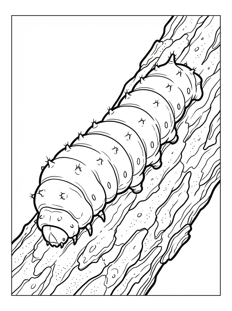 Luna Moth Caterpillar Resting On Tree Bark