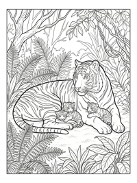 Mother Tiger Cubs Rest In Jungle