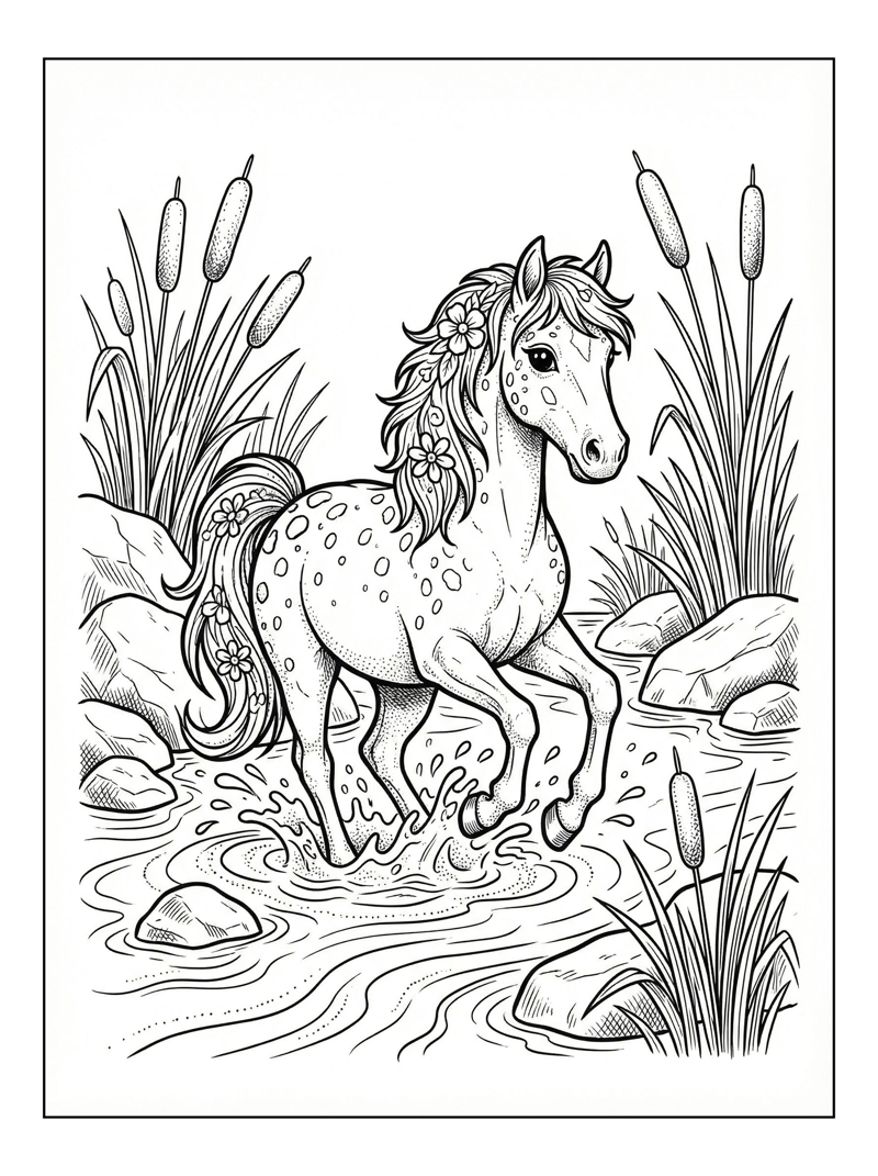Appaloosa Horse Splashing In River