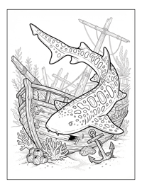 Leopard Shark Circling Shipwreck Scene
