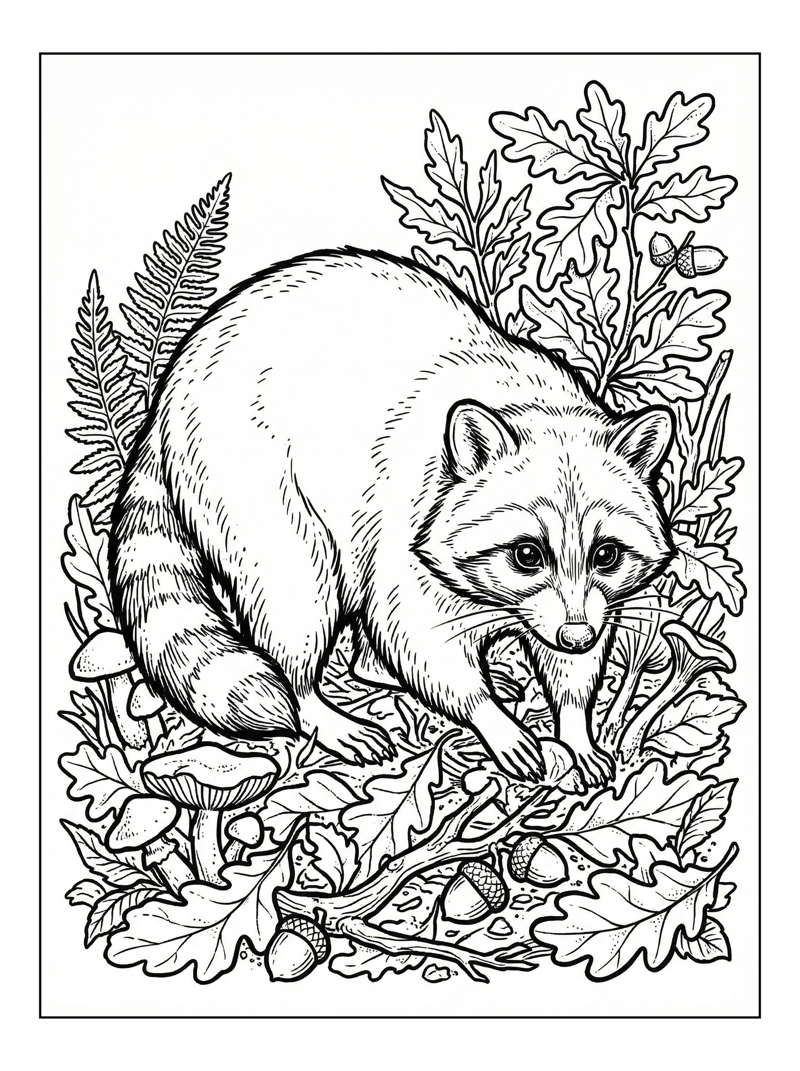 Raccoon Foraging On Forest Floor