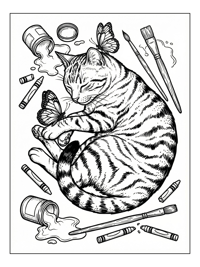Tabby Cat Sleeps With Butterflies Art