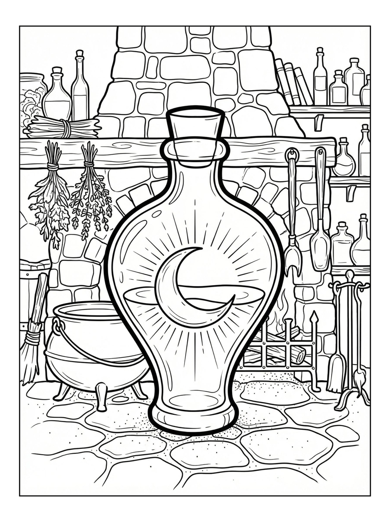Crescent Moon Potion Radiating In Witch Hearth