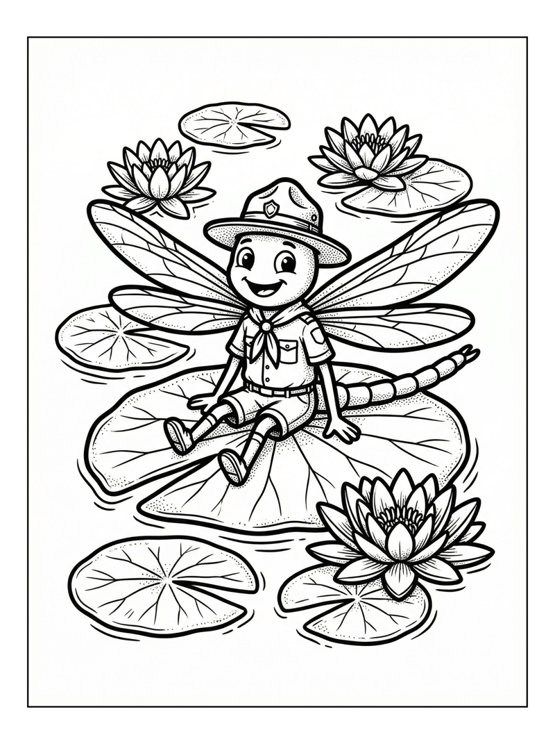 Dragonfly Scout Rests On Lily Pad Pond
