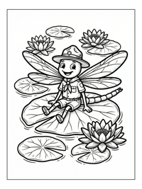 Dragonfly Scout Rests On Lily Pad Pond