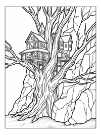 Treehouse Castle On Rocky Cliff