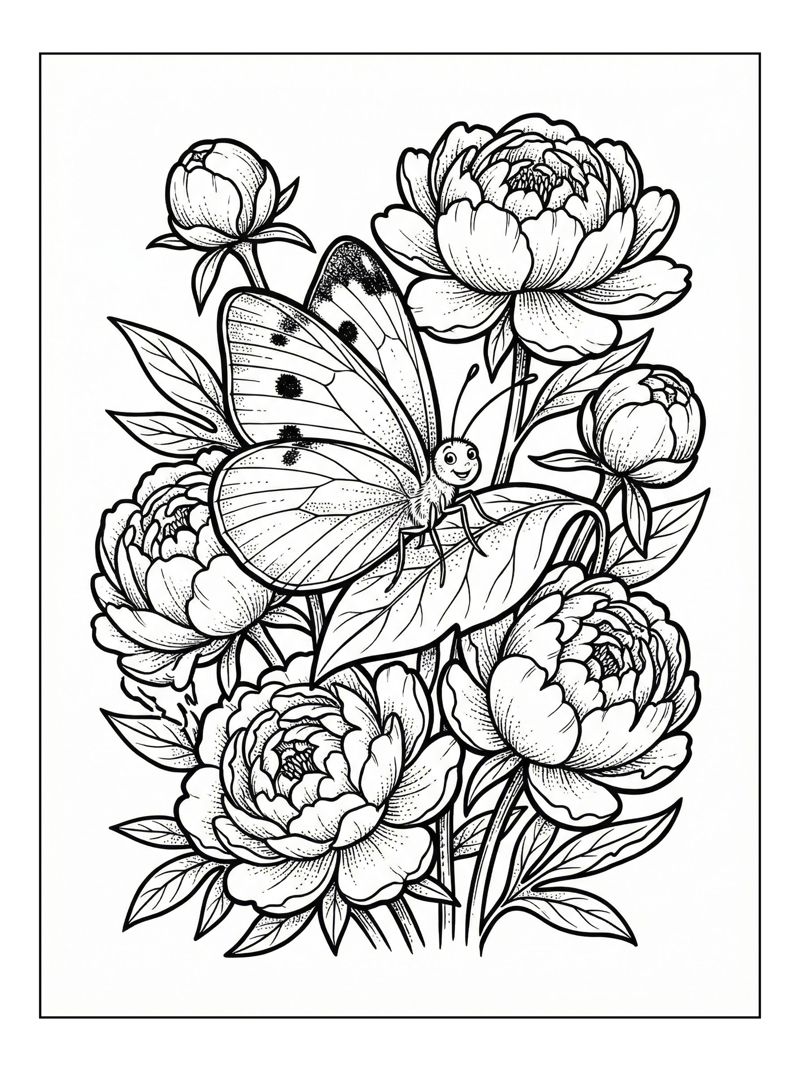 Cabbage White Butterfly Rests On Peonies