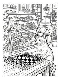 Cat Plays Chess In Bakery