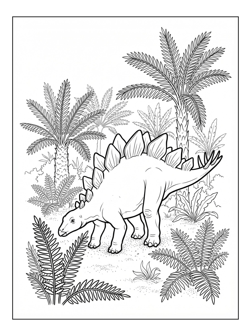 Hatchling Stegosaurus Grazing Prehistoric Forest