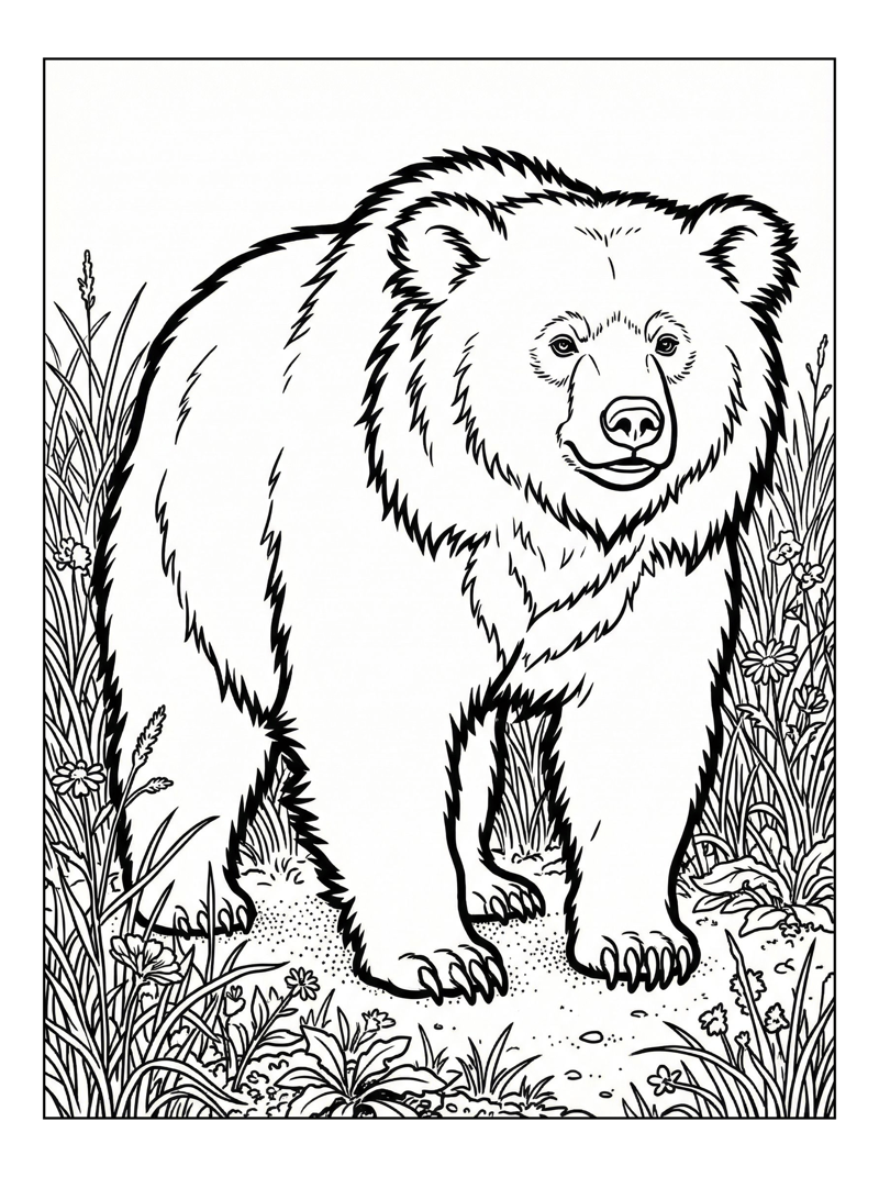 Sloth Bear Standing In Meadow Grass
