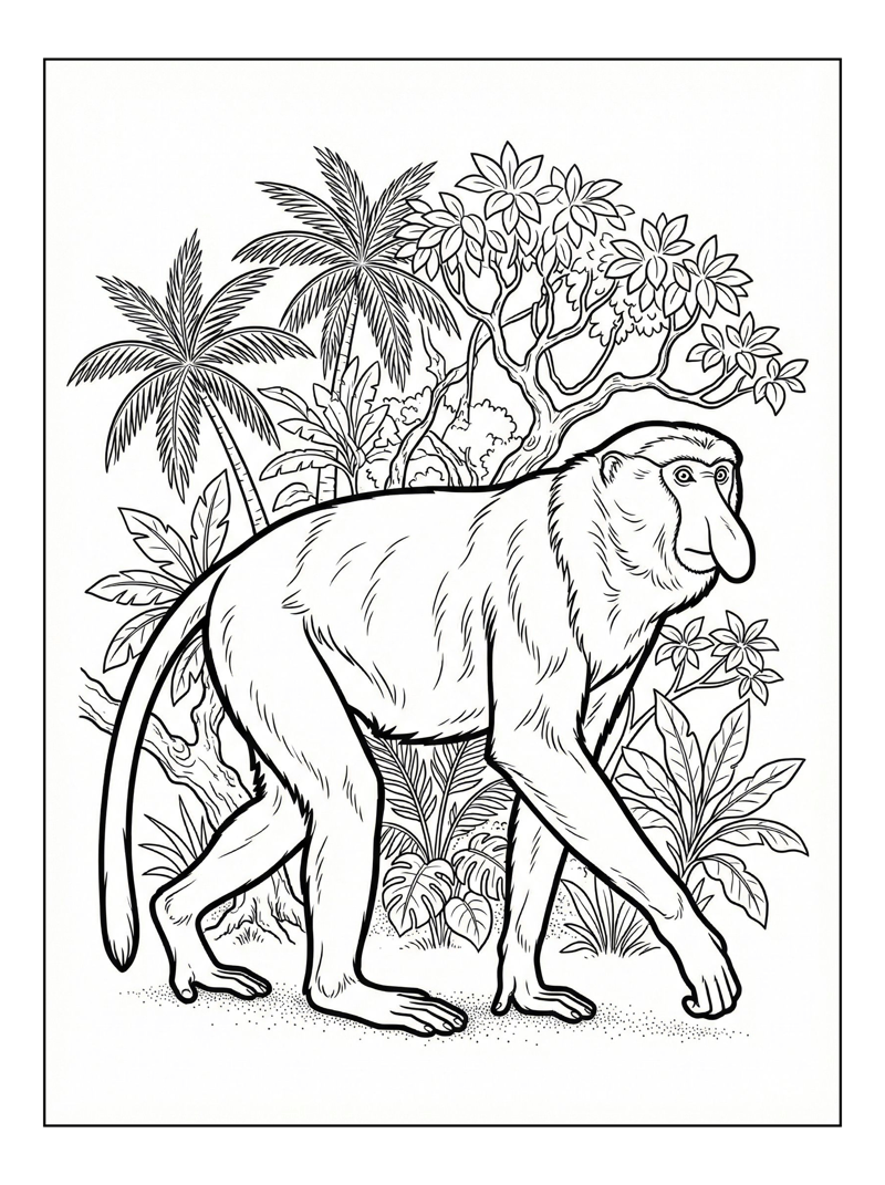 Proboscis Monkey Walking Tropical Jungle