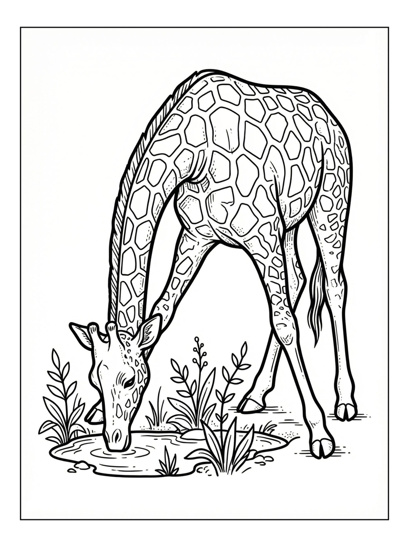 Giraffe Drinking From Watering Hole