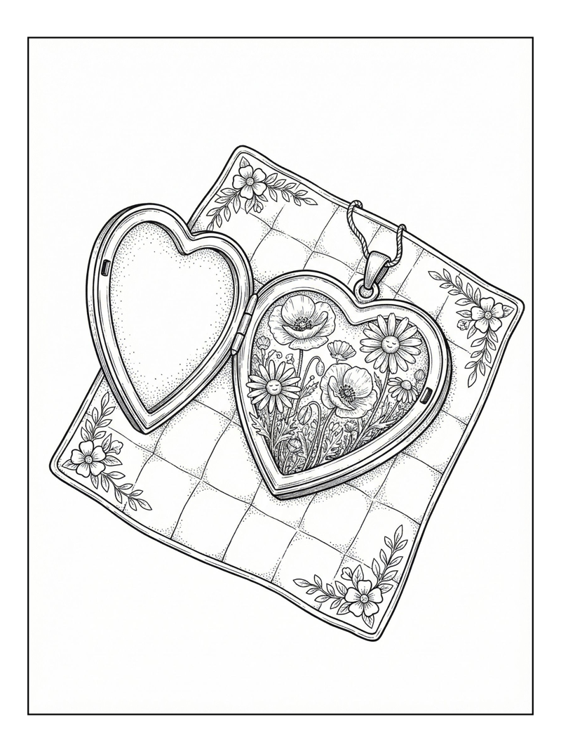 Heart Locket Flowers Picnic Blanket Scene