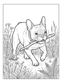 French Bulldog Fetching Stick In Meadow
