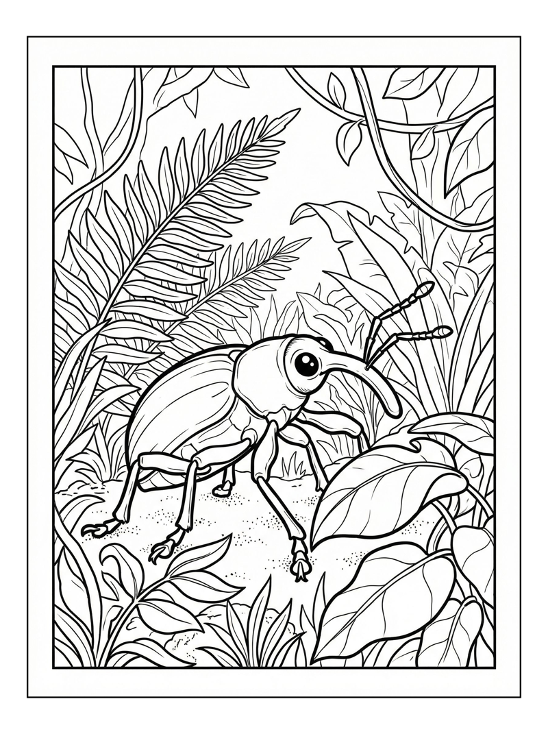 Weevil Exploring Tropical Jungle Foliage