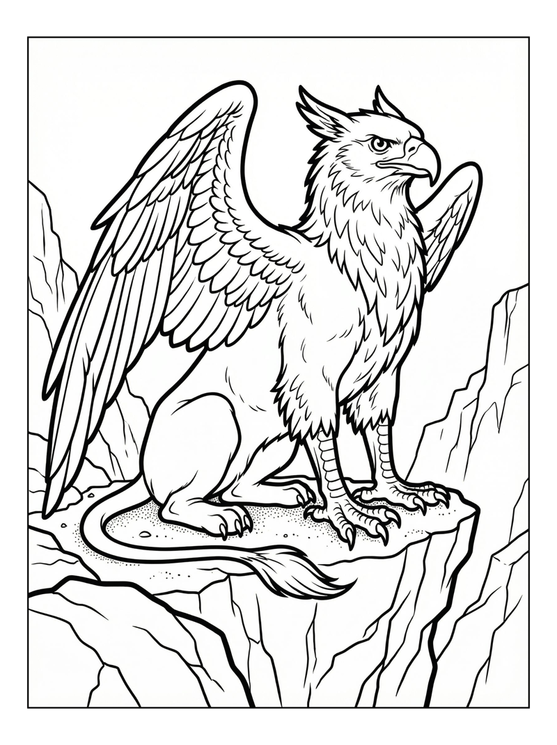 Alert Griffin Perched High Cliff Edge